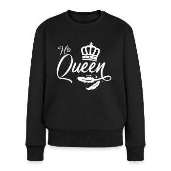 His Queen King Queen Pärchenoutfit Weiß - Frauen Premium Bio Pullover - Schwarz - Vorne - Julia (174cm)