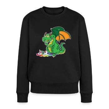 Lustiger Drache - Drache frisst Einhorn - Frauen Premium Bio Pullover - Schwarz - Vorne - Julia (174cm)