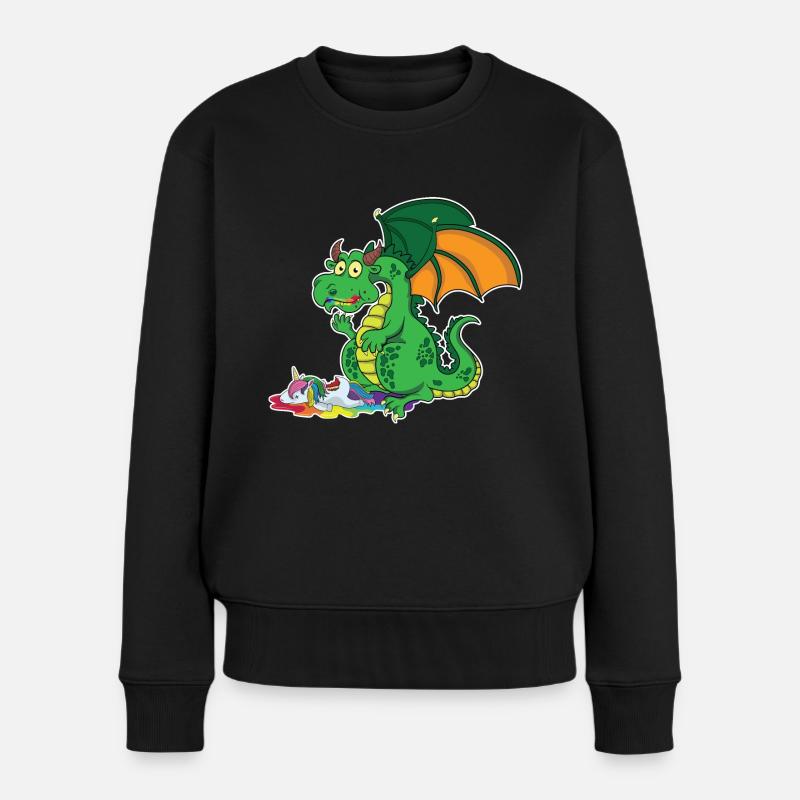 Lustiger Drache - Drache frisst Einhorn - Frauen Premium Bio Pullover - Schwarz