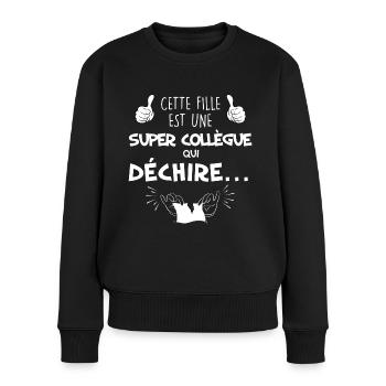 Fille est une super collegue qui déchire - Pull Premium bio Femme - noir - Devant - Julia (174cm)