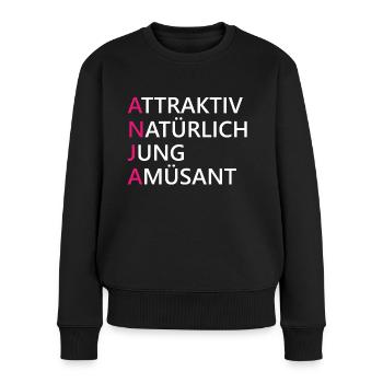 Anja Name Geschenk - Frauen Premium Bio Pullover - Schwarz - Vorne - Julia (174cm)