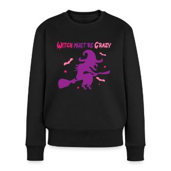 Halloween Crazy Witch Flies on Brooms - Women's Premium Organic Jumper - black - Front - Julia (174cm)