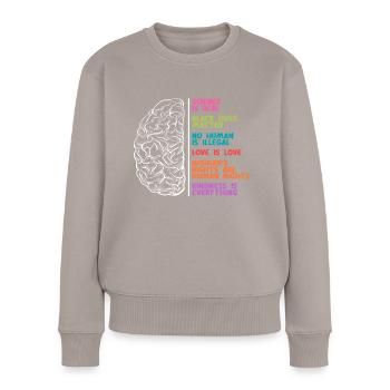 Science Vie humaine Amour Femmes Droits - Pull Premium bio Femme - taupe - Devant - Julia (174cm)