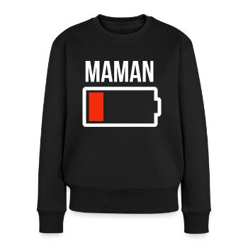 Maman batterie faible. Humour plus de batterie - Pull Premium bio Femme - noir - Devant - Julia (174cm)