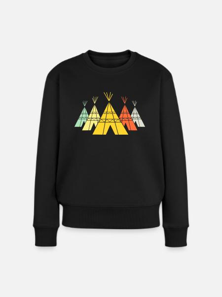 Retro-T-Shirt mit indianischen Tipi-Typen - Frauen Premium Bio Pullover - Schwarz