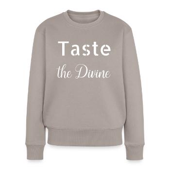 blissful eating happy delicious flavors - Frauen Premium Bio Pullover - Taupe - Vorne - Julia (174cm)