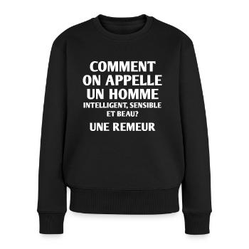 Wie nennt man einen klugen Mann? - Frauen Premium Bio Pullover - Schwarz - Vorne - Julia (174cm)