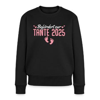 Befördert zur Tante 2025 Schwangerschaft verkünden - Frauen Premium Bio Pullover - Schwarz - Vorne - Julia (174cm)