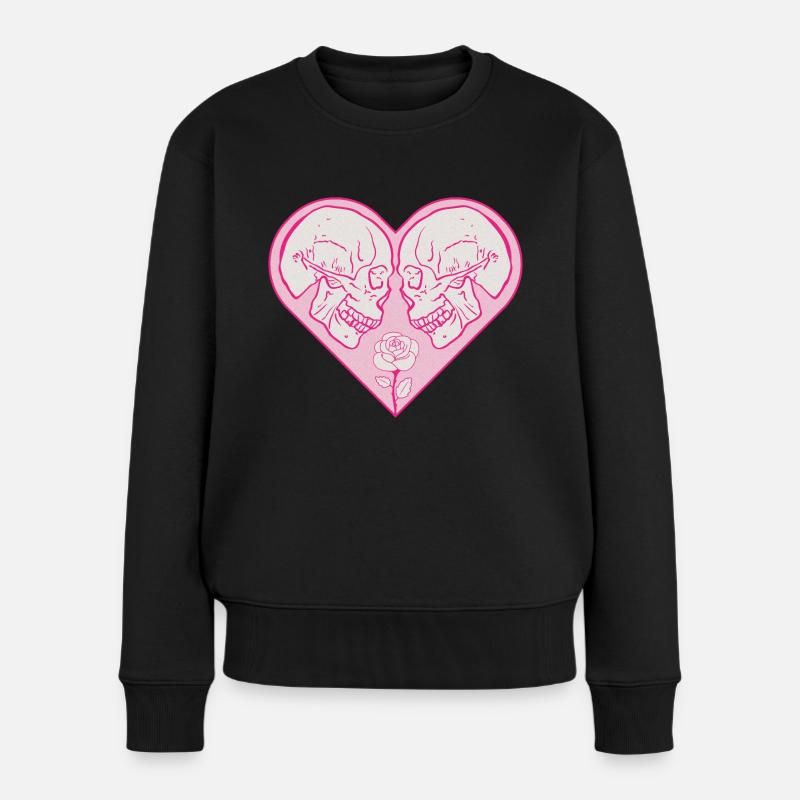 Love heart with two skulls - Frauen Premium Bio Pullover - Schwarz