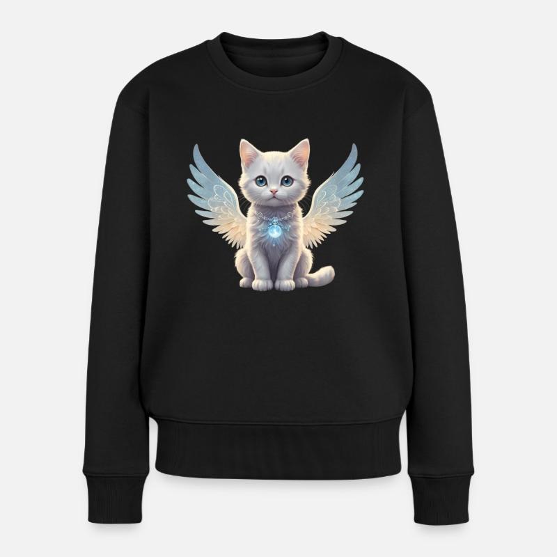 Engels-Katze - Frauen Premium Bio Pullover - Schwarz