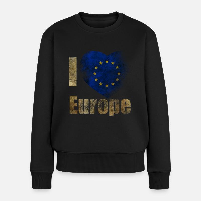 EUROPA Ich liebe Europa - Frauen Premium Bio Pullover - Schwarz