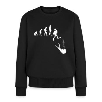 Evolution Idee: Entwicklung der Frau zur Taucherin - Frauen Premium Bio Pullover - Schwarz - Vorne - Julia (174cm)