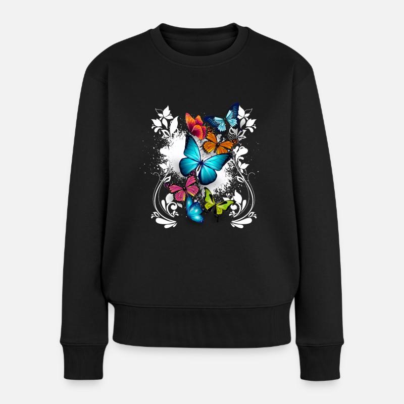 Schmetterling Blumen Ornament Splash Kunst - Frauen Premium Bio Pullover - Schwarz