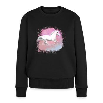 Schimmel, Pferd,weisses Pferd, Graffiti, Malerei - Frauen Premium Bio Pullover - Schwarz - Vorne - Julia (174cm)