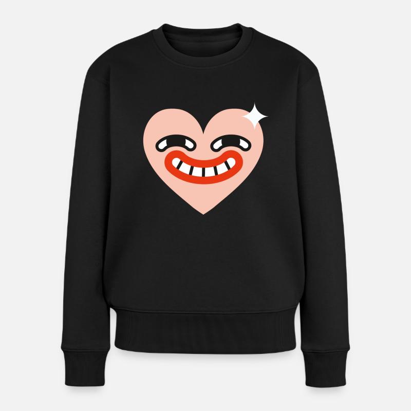 Süsses Herz mit frechen Gesicht - Frauen Premium Bio Pullover - Schwarz