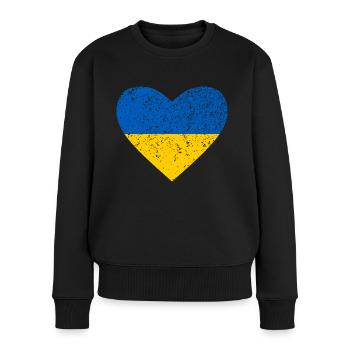 Ukraine, blau-gelbes Herz - Frauen Premium Bio Pullover - Schwarz - Vorne - Julia (174cm)