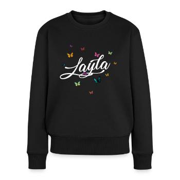 LAYLA - Mädchen Name mit bunten Schmetterlingen - Frauen Premium Bio Pullover - Schwarz - Vorne - Julia (174cm)
