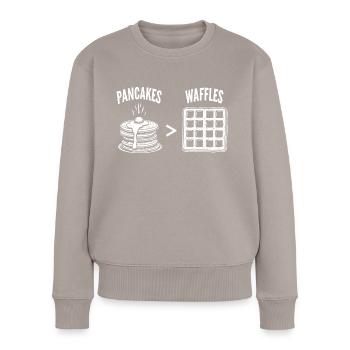 Pfannkuchen über Waffeln - Frauen Premium Bio Pullover - Taupe - Vorne - Julia (174cm)