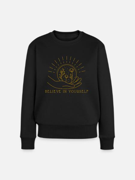 Believe in Yourself Erde Globus Hand Liebe - Frauen Premium Bio Pullover - Schwarz