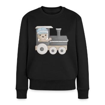 ours mignon dans le train - Pull Premium bio Femme - noir - Devant - Julia (174cm)