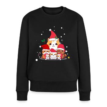 Lustige Weihnachtskatzen - Frauen Premium Bio Pullover - Schwarz - Vorne - Julia (174cm)