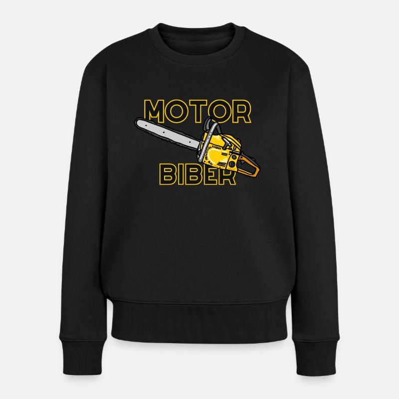 Motorsäge Kettensäge Waldarbeiter Biber - Frauen Premium Bio Pullover - Schwarz