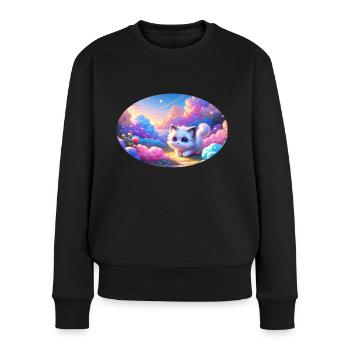 A cute anime cat in a colorful cloud garden - Women's Premium Organic Jumper - black - Front - Julia (174cm)