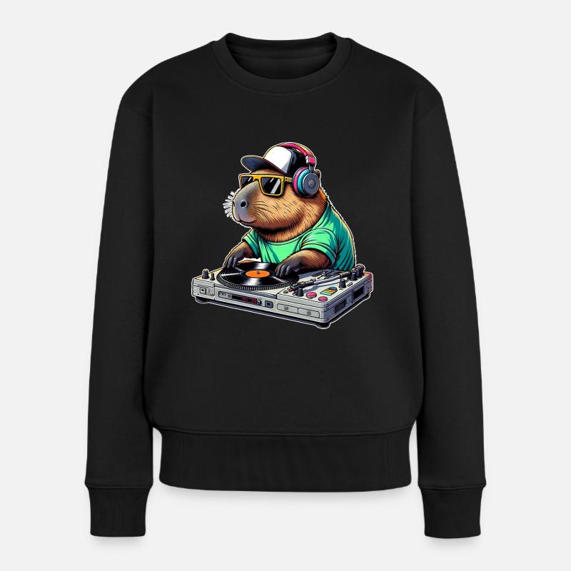 Capybara Dj - Frauen Premium Bio Pullover - Schwarz