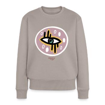 EyeDoodle Violet Clair - Pull Premium bio Femme - taupe - Devant - Julia (174cm)