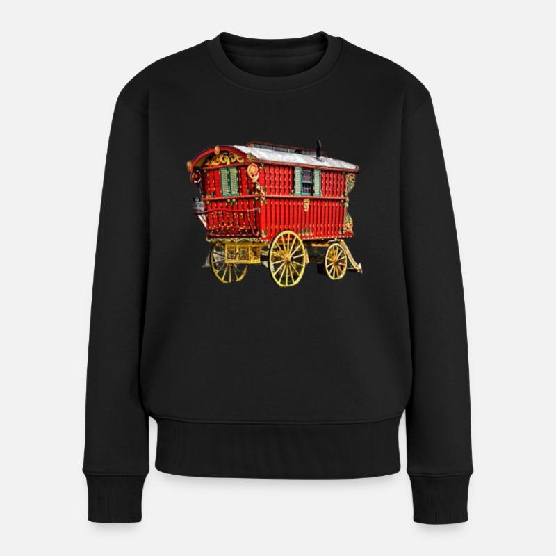 caravane gitane tirée par un cheval - Pull Premium bio Femme - noir