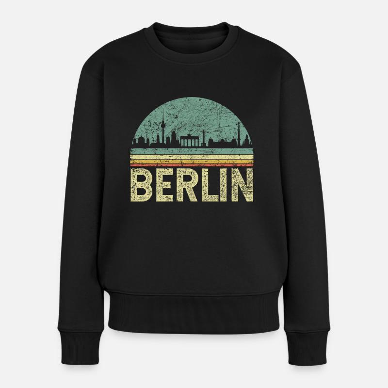 Berlin Skyline Vintage - Frauen Premium Bio Pullover - Schwarz