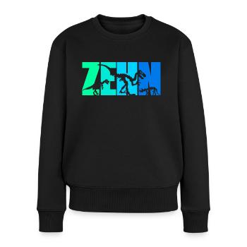 10 Jahre Junge Dino 10. Geburtstag Dinosaurier - Frauen Premium Bio Pullover - Schwarz - Vorne - Julia (174cm)