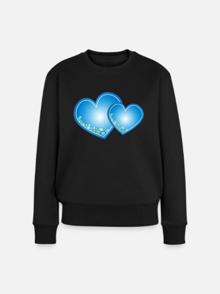 Blaue Herzen - Frauen Premium Bio Pullover - Schwarz