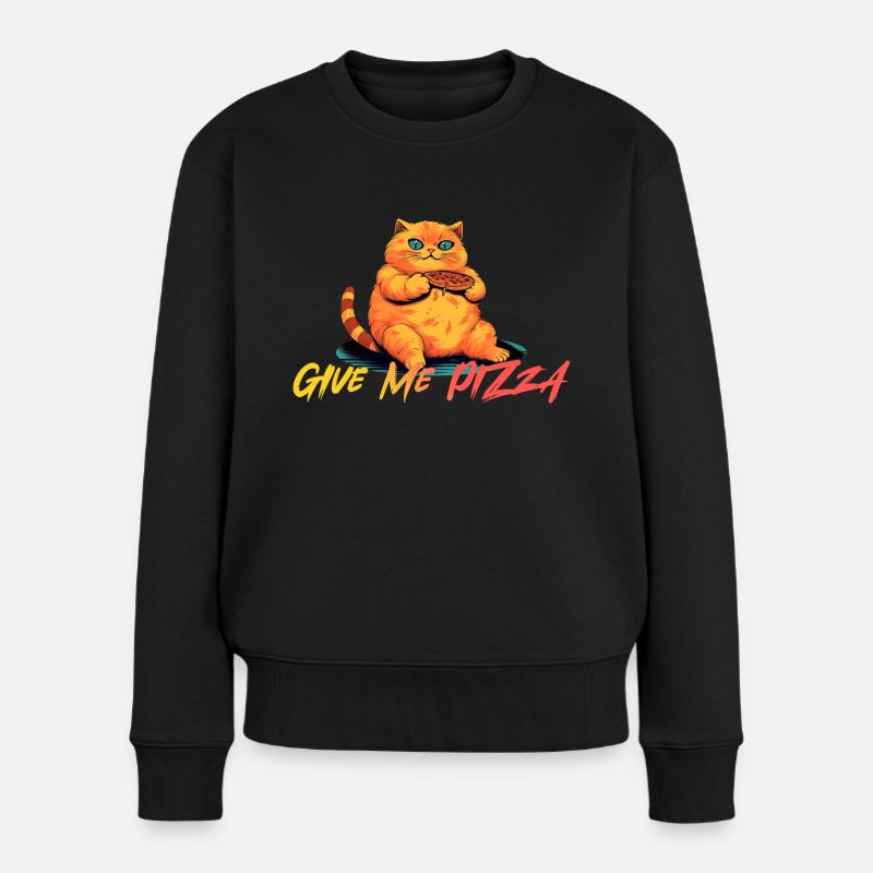 Dicke Orangene Katze Will mehr Pizza haben - Frauen Premium Bio Pullover - Schwarz