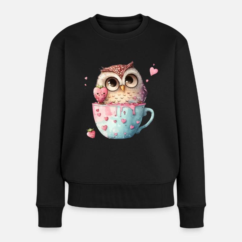 Eule Eulen - Frauen Premium Bio Pullover - Schwarz