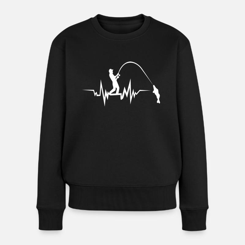 Fishing Heartbeat - Frauen Premium Bio Pullover - Schwarz