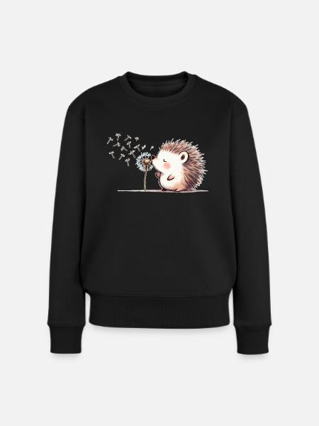 Igel mit Pusteblume - Frauen Premium Bio Pullover - Schwarz