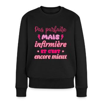 Pas parfaite, mais infirmière,cadeau infirmière - Pull Premium bio Femme - noir - Devant - Julia (174cm)