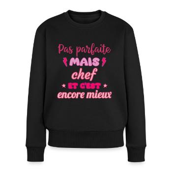 Pas parfaite mais chef,idée cadeau,cheffe,cuisine - Pull Premium bio Femme - noir - Devant - Julia (174cm)