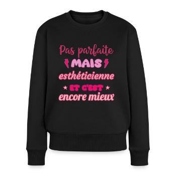 Pas parfaite mais esthéticienne, idée cadeau - Pull Premium bio Femme - noir - Devant - Julia (174cm)