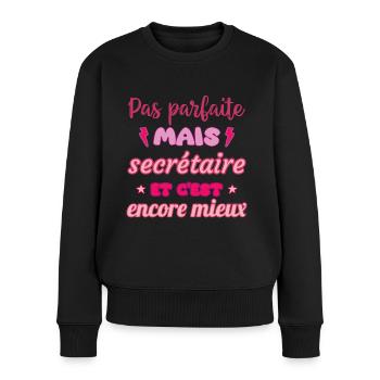 Pas parfaite mais secrétaire, idée cadeau collègue - Pull Premium bio Femme - noir - Devant - Julia (174cm)
