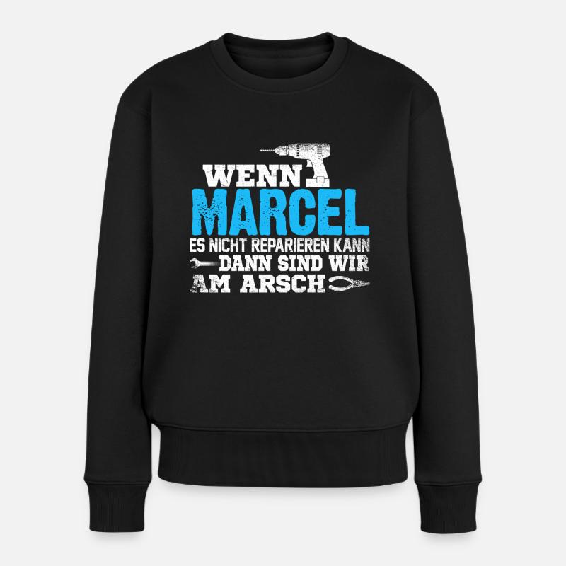 MARCEL - kann es reparieren - Frauen Premium Bio Pullover - Schwarz