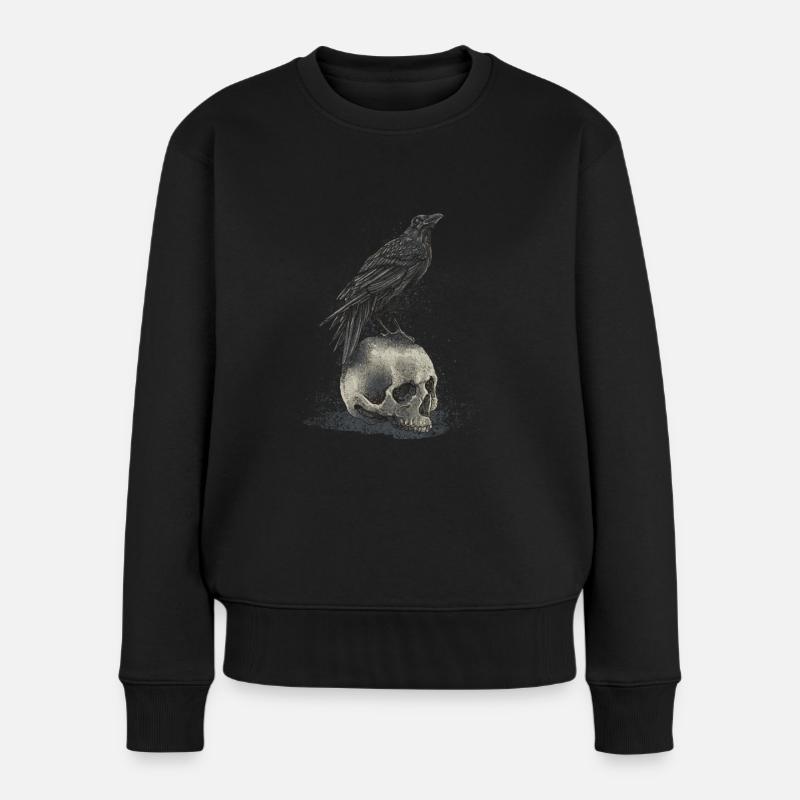 crow skull - Frauen Premium Bio Pullover - Schwarz