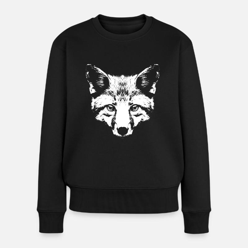 Fuchs in Weiß / Kopf / Portrait - Frauen Premium Bio Pullover - Schwarz
