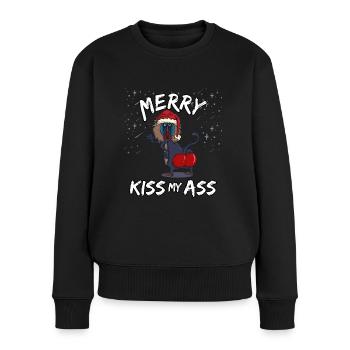 Ugly Christmas Sweater Pavian Popo Kiss my Ass - Frauen Premium Bio Pullover - Schwarz - Vorne - Julia (174cm)