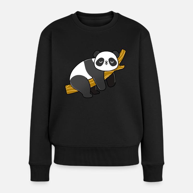 Panda schlafend auf einem Zweig - Frauen Premium Bio Pullover - Schwarz