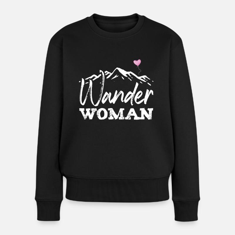 Wander Woman Wanderung Damen Bergsteiger Trekking - Frauen Premium Bio Pullover - Schwarz