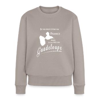 T shirt personnalisé humoristique, Guadeloupe 5 - Pull Premium bio Femme - taupe - Devant - Julia (174cm)