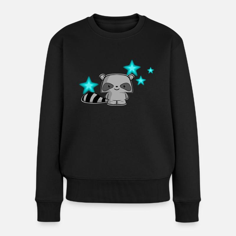 süßer Waschbär, Kinder, Kawaii, Schlafshirt, Baby - Frauen Premium Bio Pullover - Schwarz