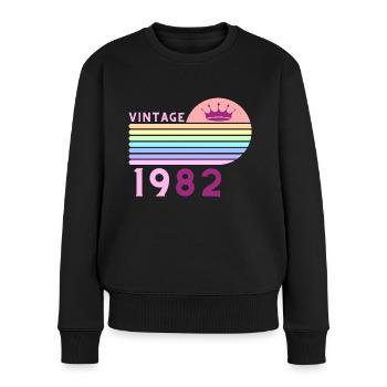 Anniversaire 40 ans vintage 1982 femme rose violet - Pull Premium bio Femme - noir - Devant - Julia (174cm)